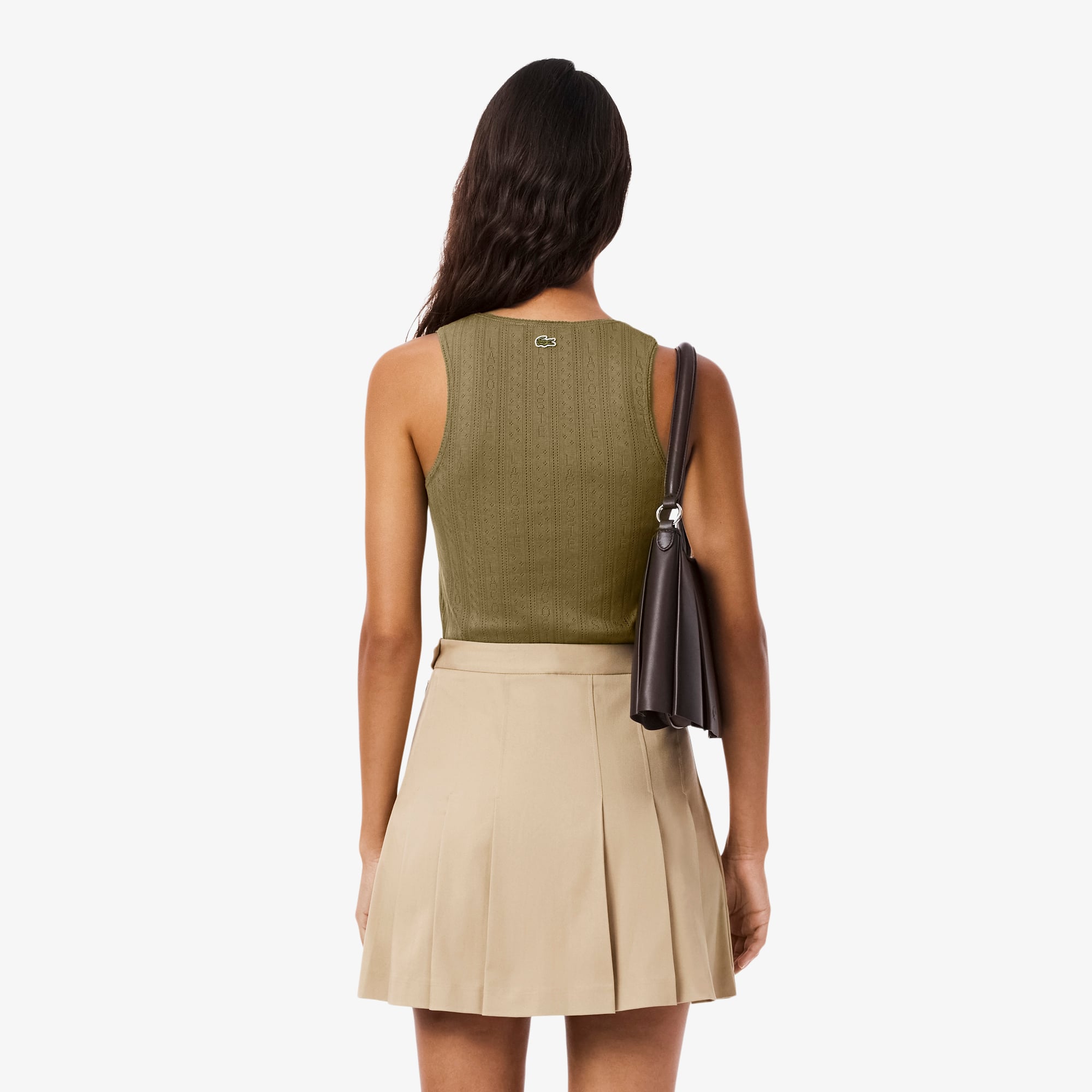 Áo Thun Ba Lỗ Lacoste Nữ Ôm Dáng Dệt Kim Họa Tiết Lỗ