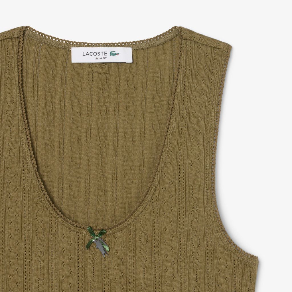 Áo Thun Ba Lỗ Lacoste Nữ Ôm Dáng Dệt Kim Họa Tiết Lỗ