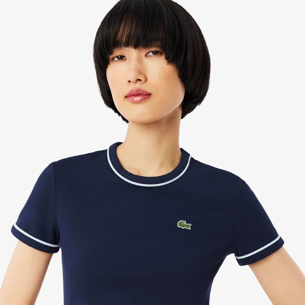 Áo Thun Lacoste Nữ Ôm Dáng Jersey Viền Tương Phản