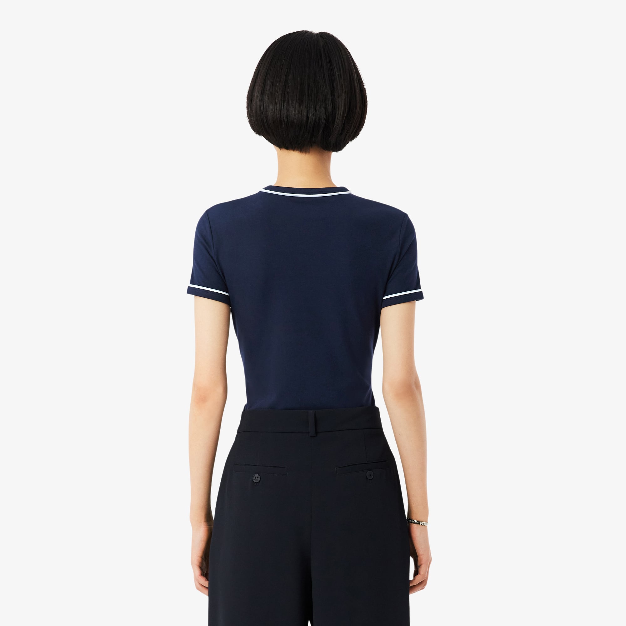 Áo Thun Lacoste Nữ Ôm Dáng Jersey Viền Tương Phản