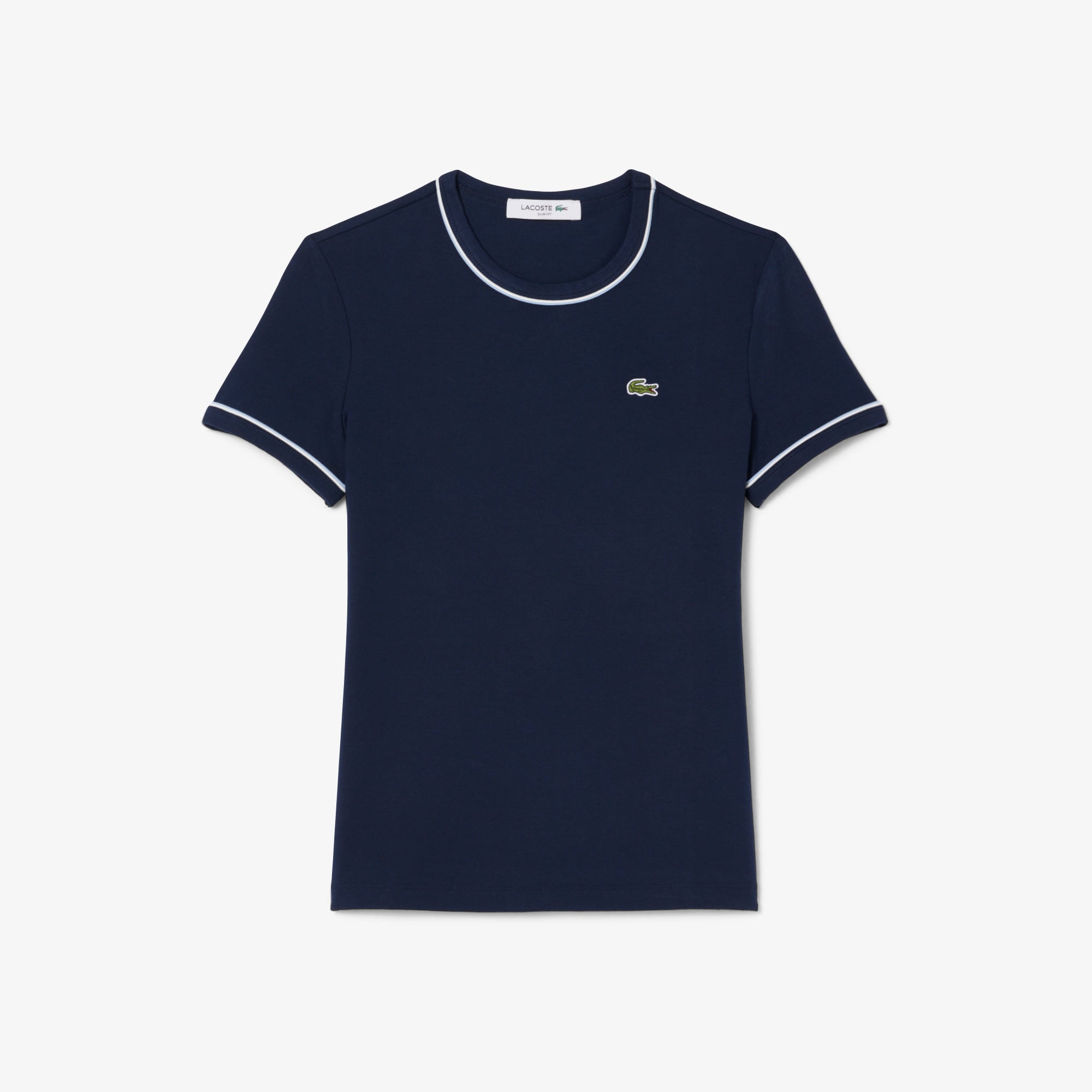 Áo Thun Lacoste Nữ Ôm Dáng Jersey Viền Tương Phản