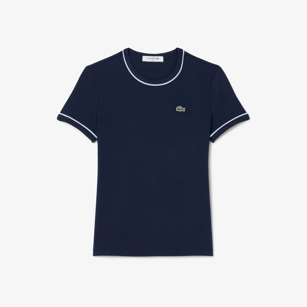 Áo Thun Lacoste Nữ Ôm Dáng Jersey Viền Tương Phản