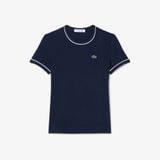 Áo Thun Lacoste Nữ Ôm Dáng Jersey Viền Tương Phản