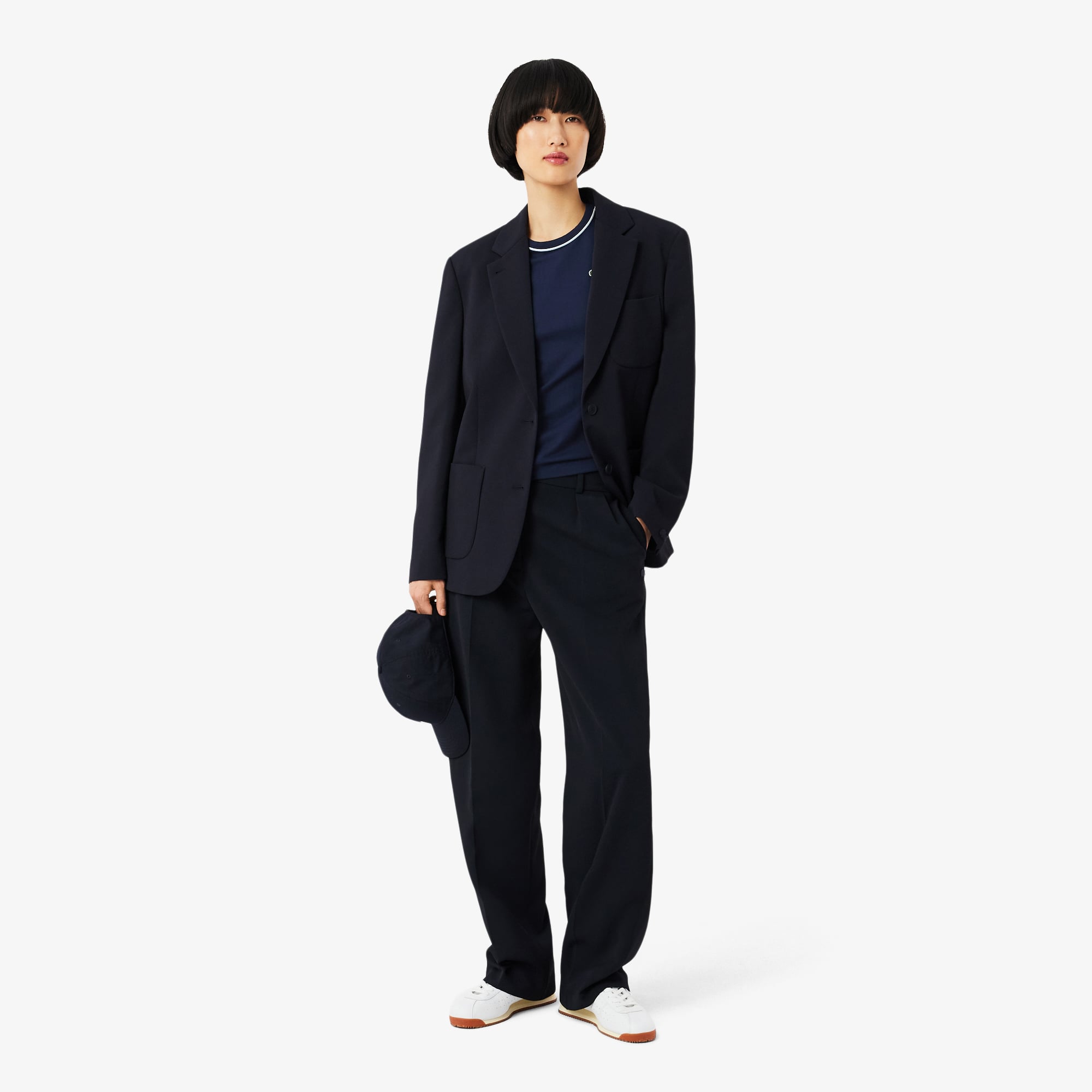Áo Thun Lacoste Nữ Ôm Dáng Jersey Viền Tương Phản