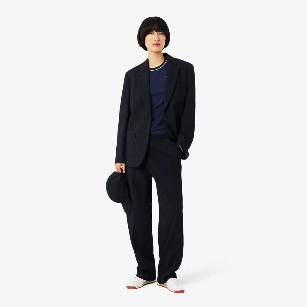 Áo Thun Lacoste Nữ Ôm Dáng Jersey Viền Tương Phản