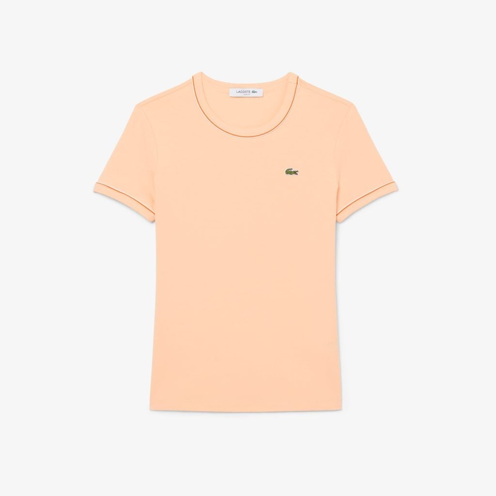 Áo Thun Lacoste Nữ Ôm Dáng Jersey Viền Tương Phản