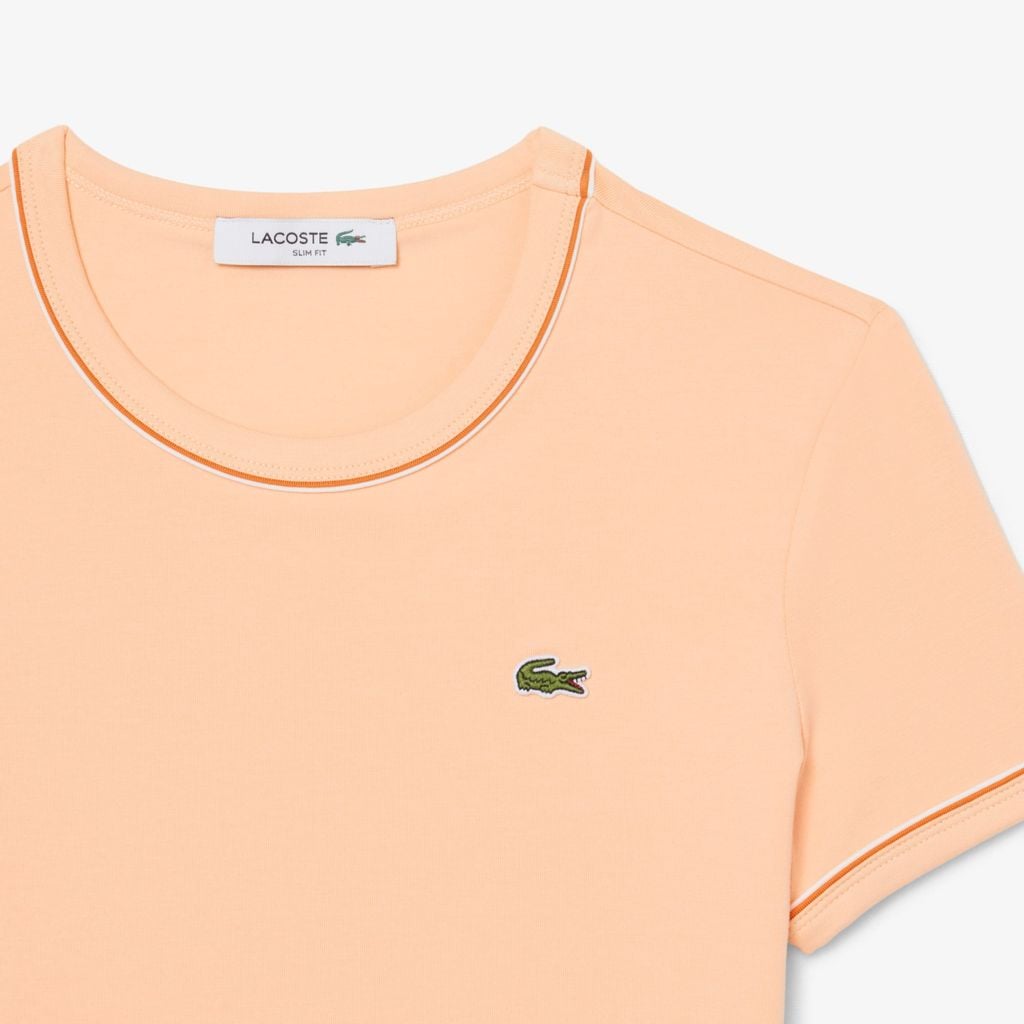 Áo Thun Lacoste Nữ Ôm Dáng Jersey Viền Tương Phản