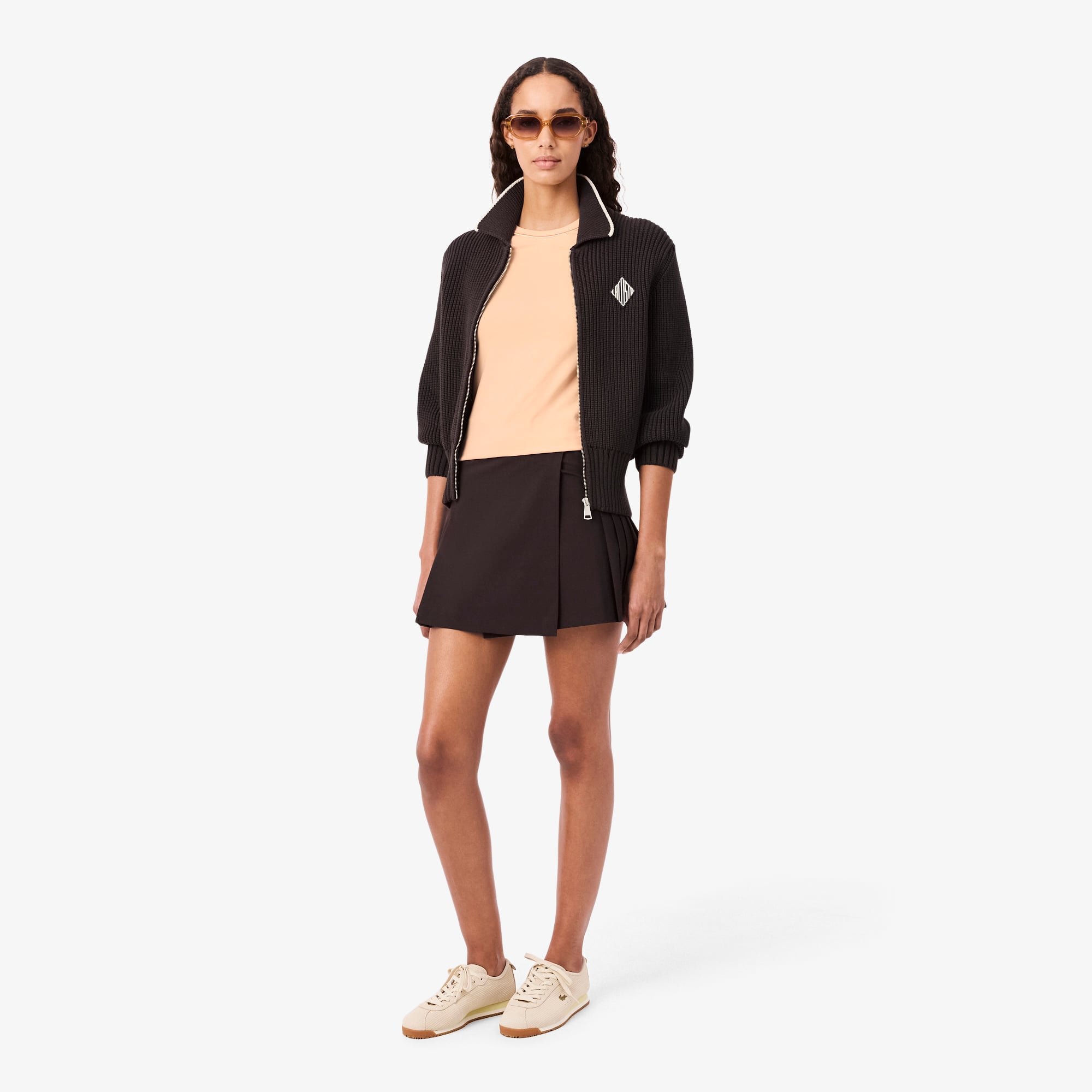 Áo Thun Lacoste Nữ Ôm Dáng Jersey Viền Tương Phản