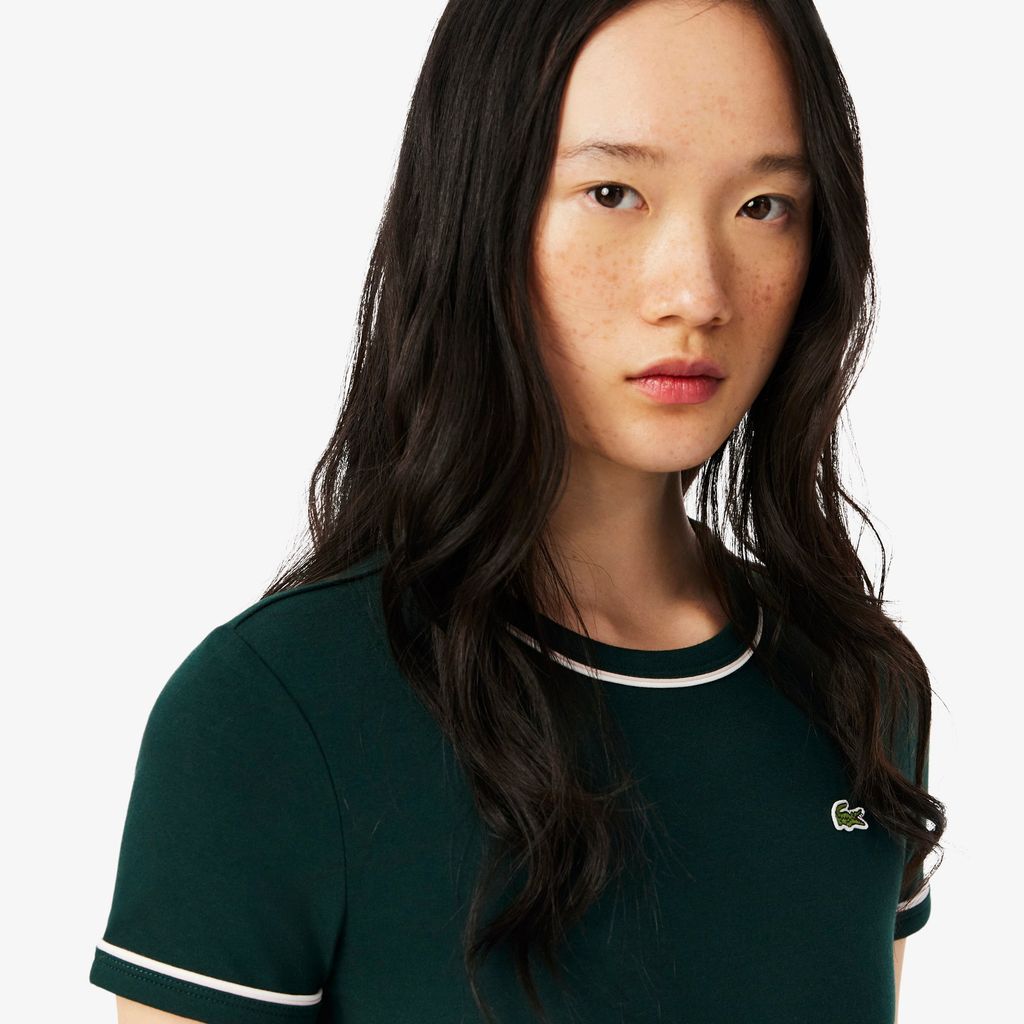 Áo Thun Lacoste Nữ Ôm Dáng Jersey Viền Tương Phản