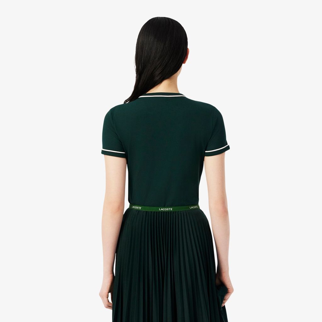 Áo Thun Lacoste Nữ Ôm Dáng Jersey Viền Tương Phản