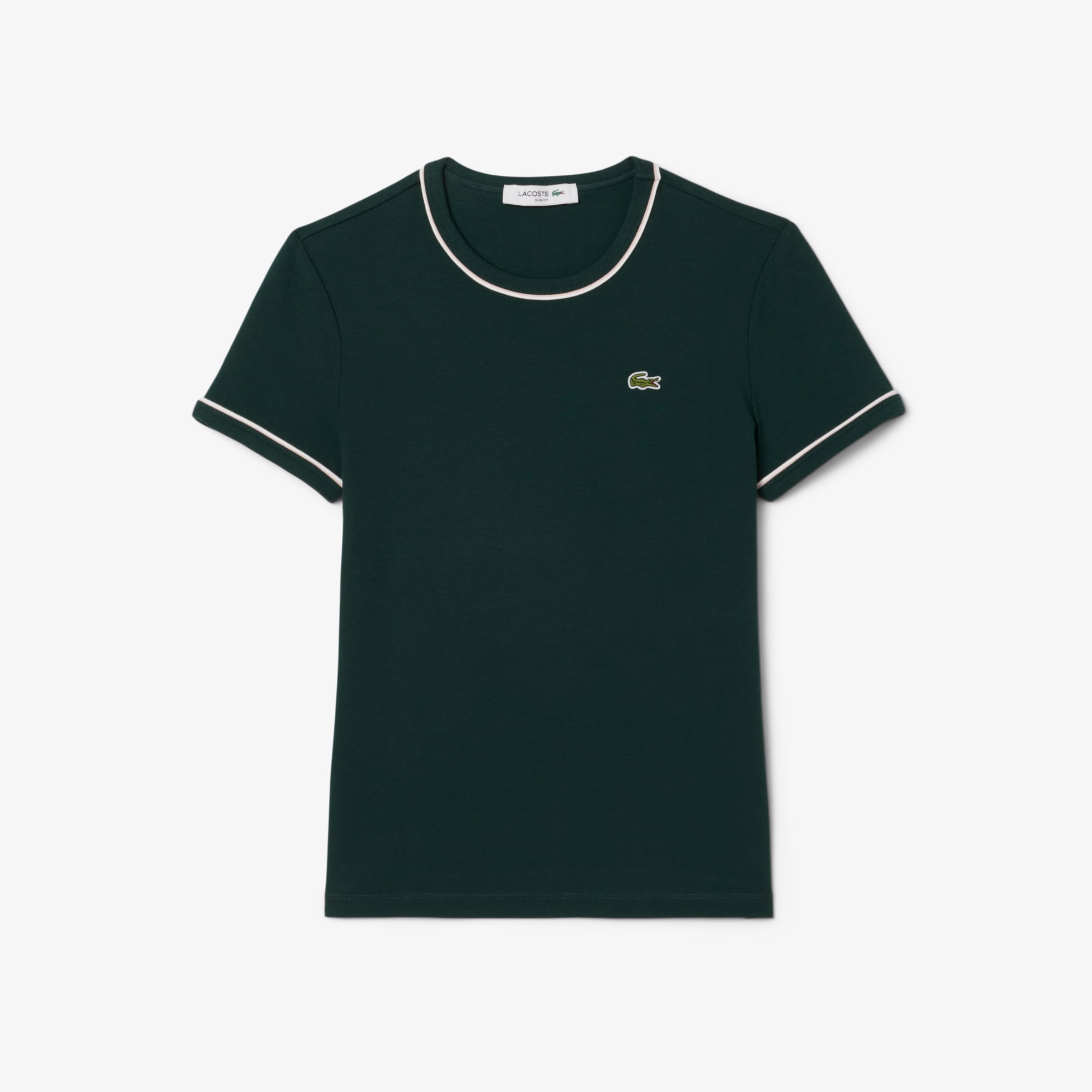Áo Thun Lacoste Nữ Ôm Dáng Jersey Viền Tương Phản