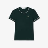 Áo Thun Lacoste Nữ Ôm Dáng Jersey Viền Tương Phản