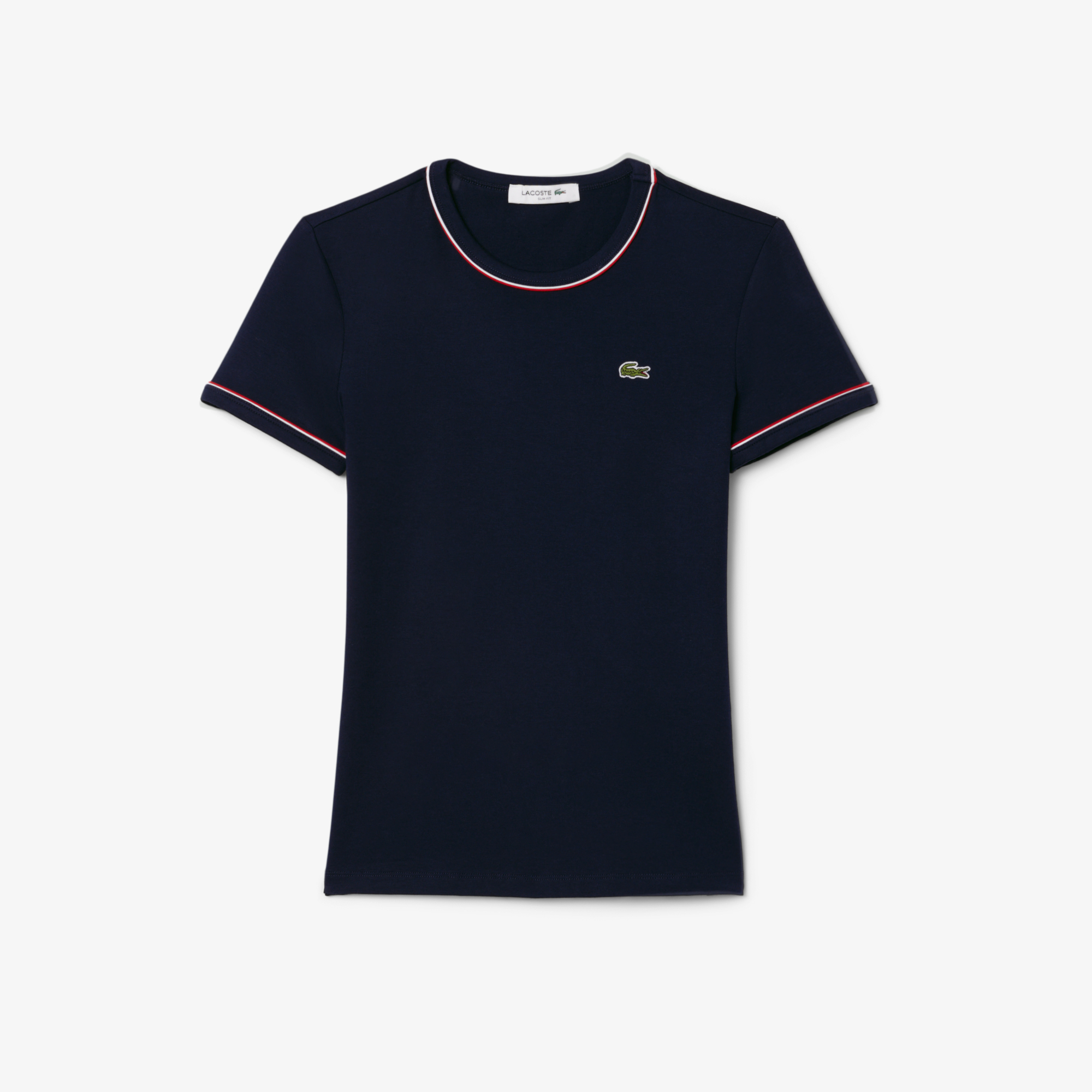 Áo Thun Lacoste Nữ Ôm Dáng Jersey Viền Tương Phản