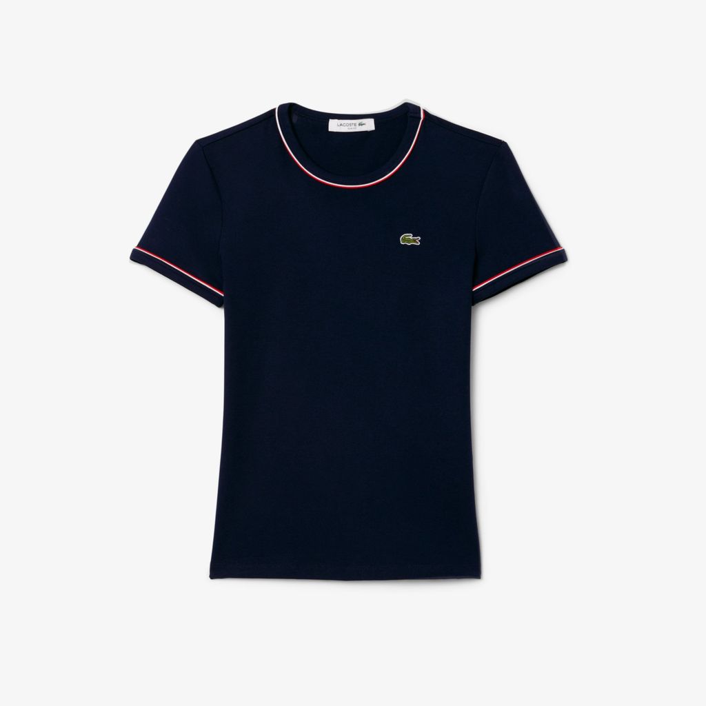 Áo Thun Lacoste Nữ Ôm Dáng Jersey Viền Tương Phản