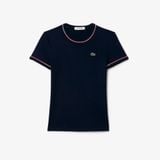 Áo Thun Lacoste Nữ Ôm Dáng Jersey Viền Tương Phản