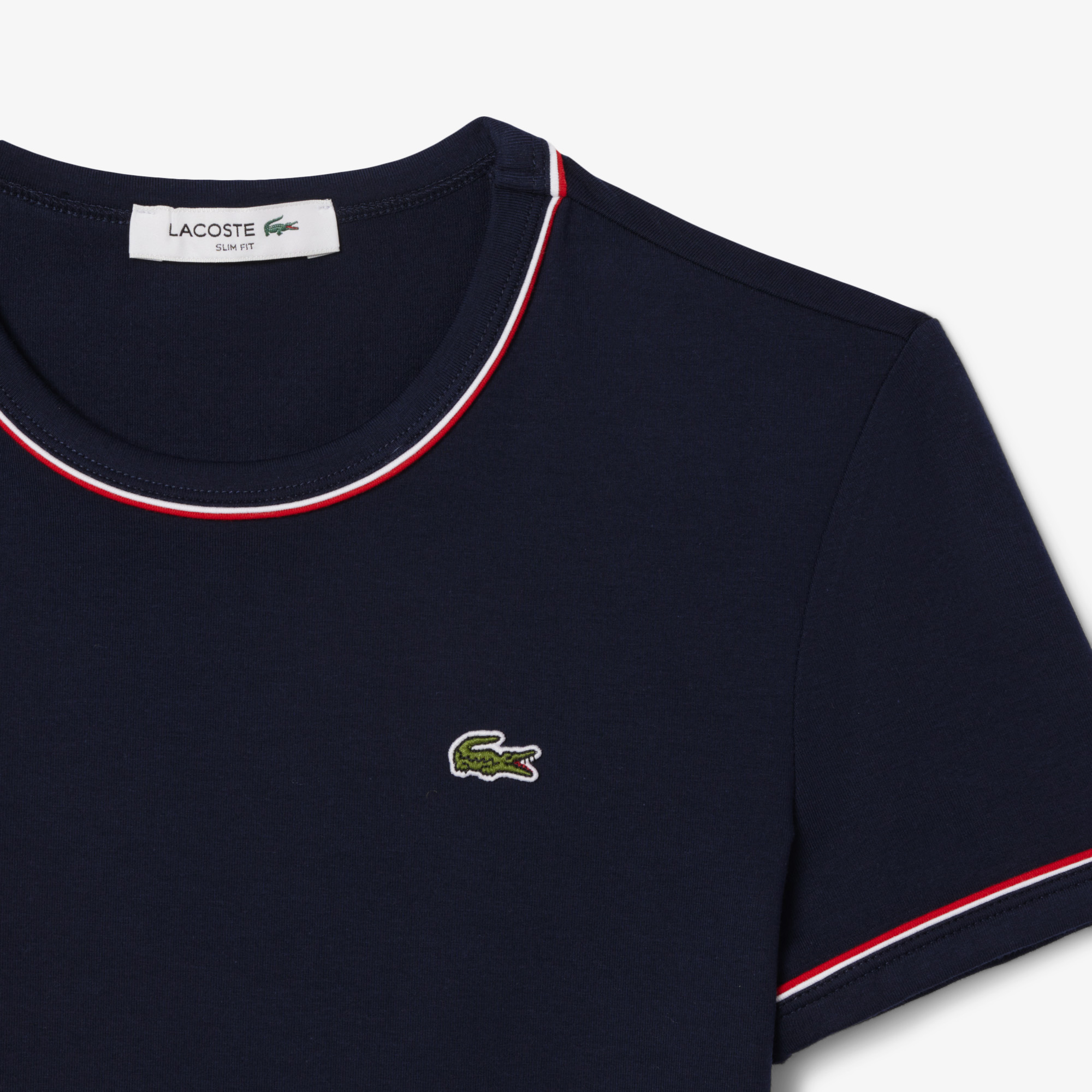 Áo Thun Lacoste Nữ Ôm Dáng Jersey Viền Tương Phản