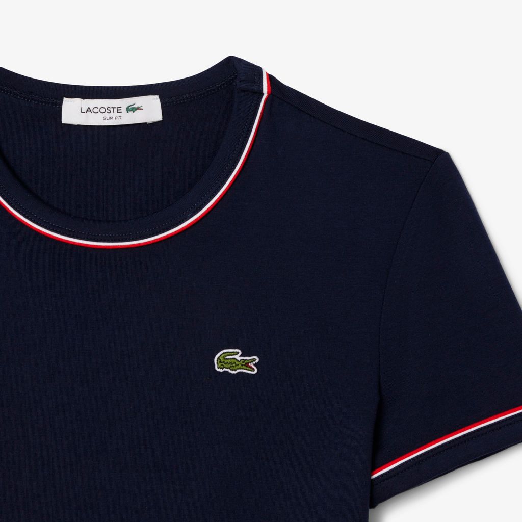 Áo Thun Lacoste Nữ Ôm Dáng Jersey Viền Tương Phản