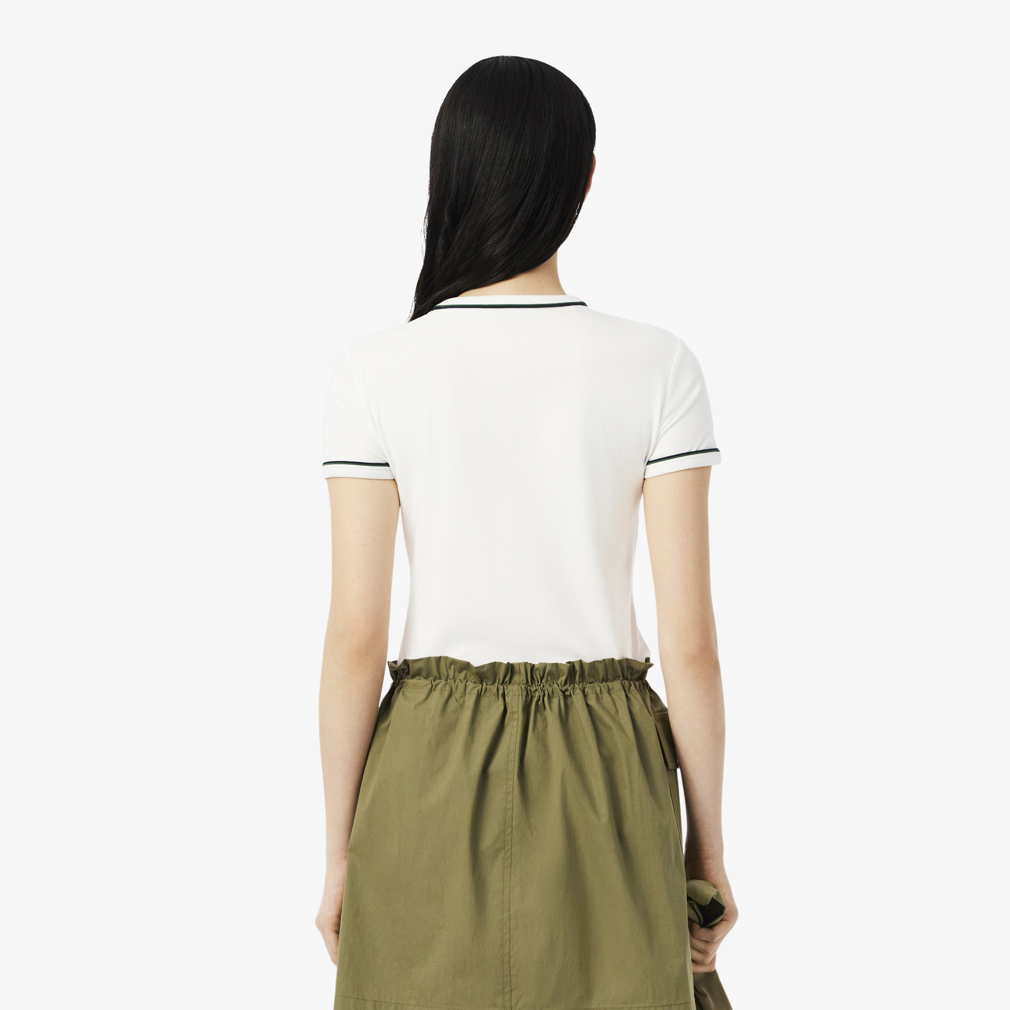 Áo Thun Lacoste Nữ Ôm Dáng Jersey Viền Tương Phản