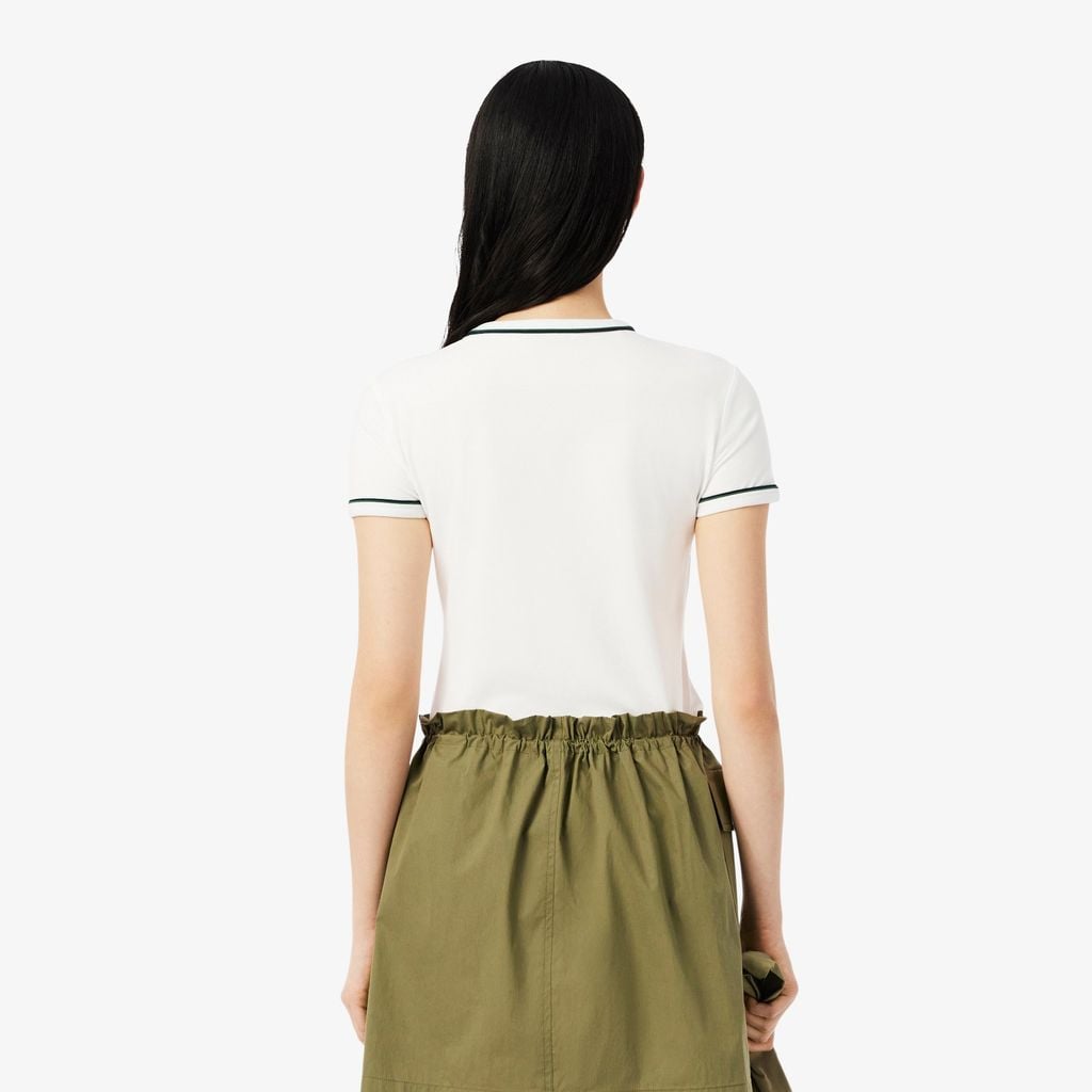 Áo Thun Lacoste Nữ Ôm Dáng Jersey Viền Tương Phản