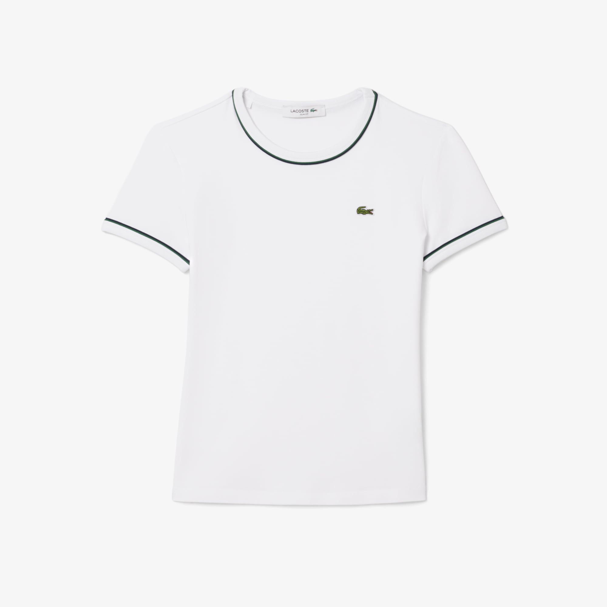 Áo Thun Lacoste Nữ Ôm Dáng Jersey Viền Tương Phản