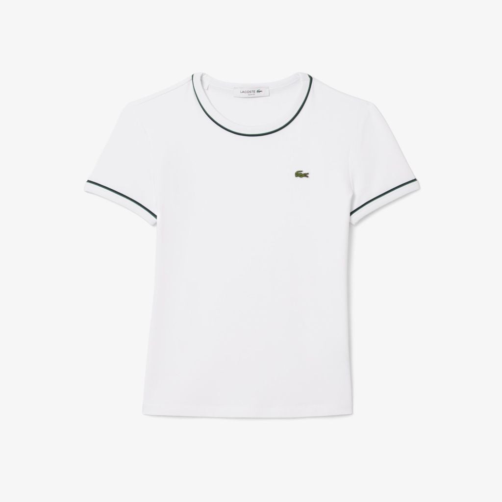 Áo Thun Lacoste Nữ Ôm Dáng Jersey Viền Tương Phản