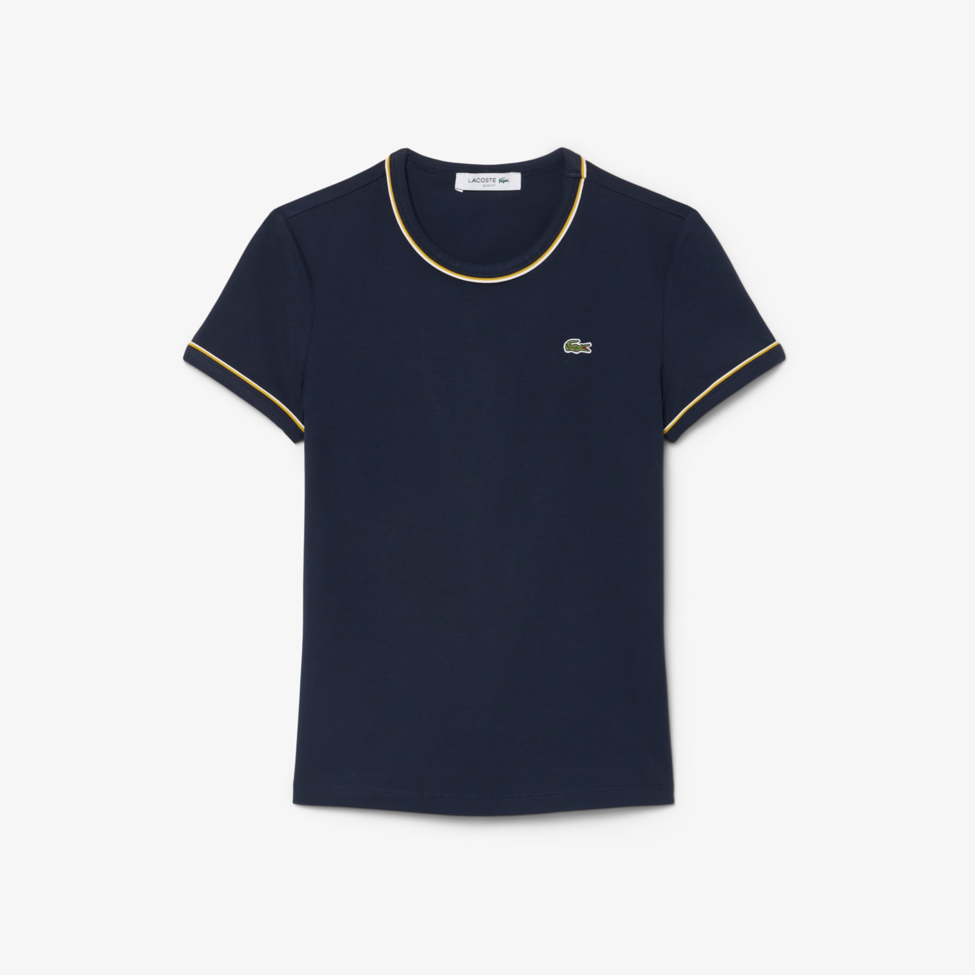 Áo Thun Lacoste Nữ Ôm Dáng Jersey Viền Tương Phản