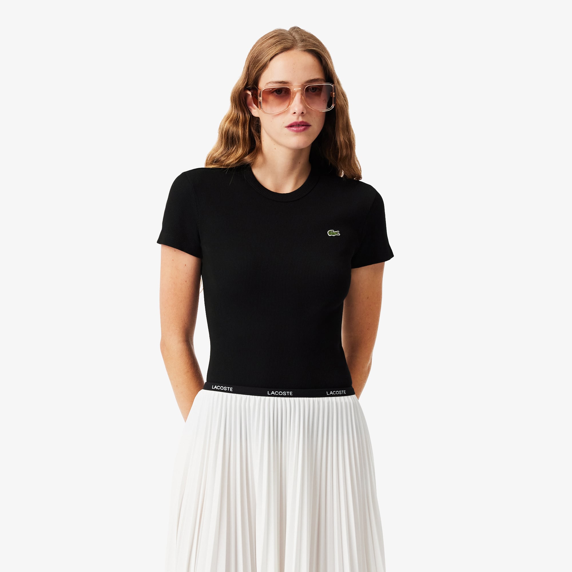 Áo Thun Lacoste Nữ Ôm Dáng Chất Liệu Cotton Gân