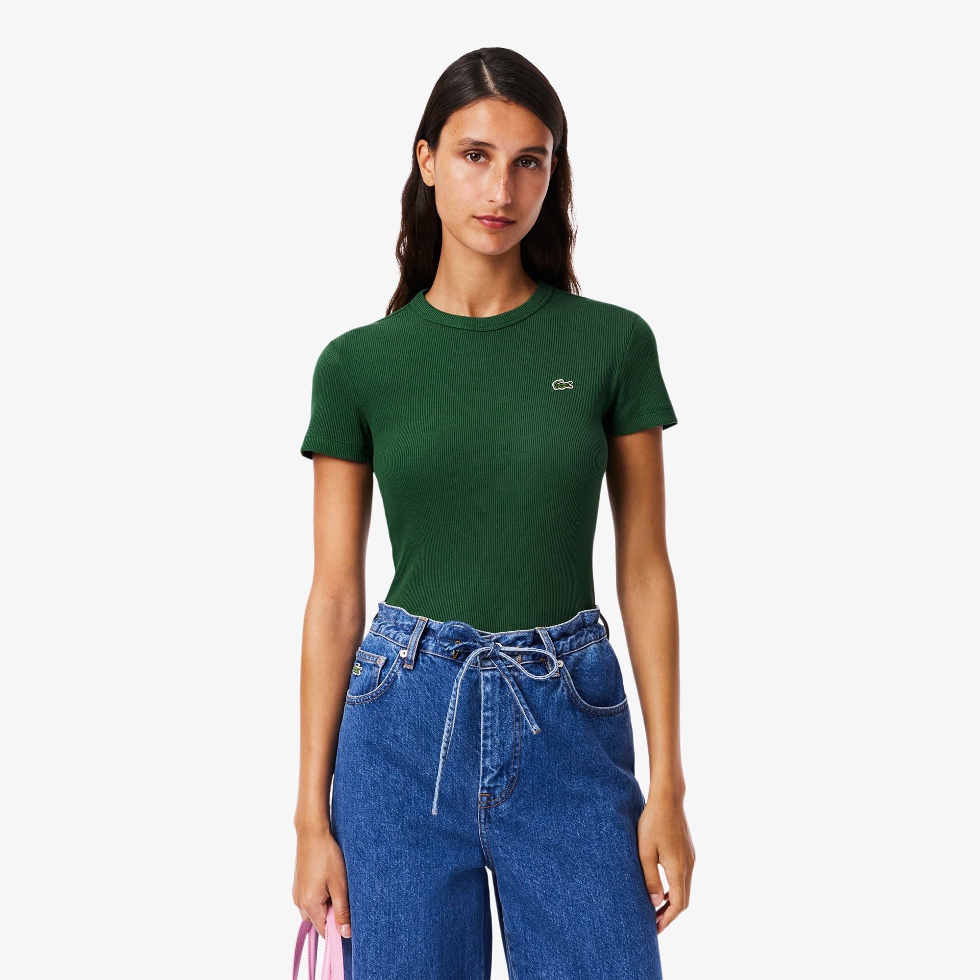 Áo Thun Lacoste Nữ Ôm Dáng Chất Liệu Cotton Gân
