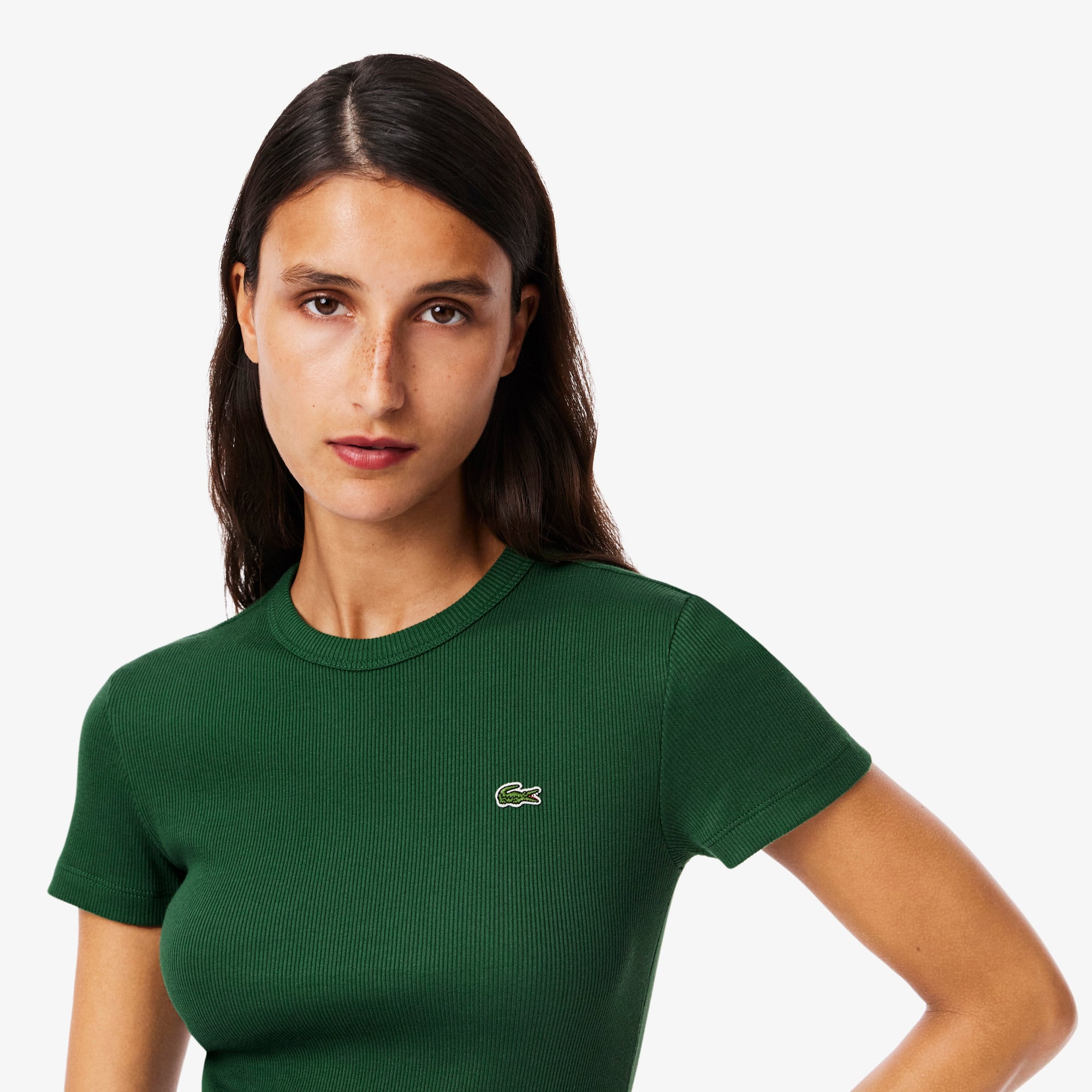 Áo Thun Lacoste Nữ Ôm Dáng Chất Liệu Cotton Gân