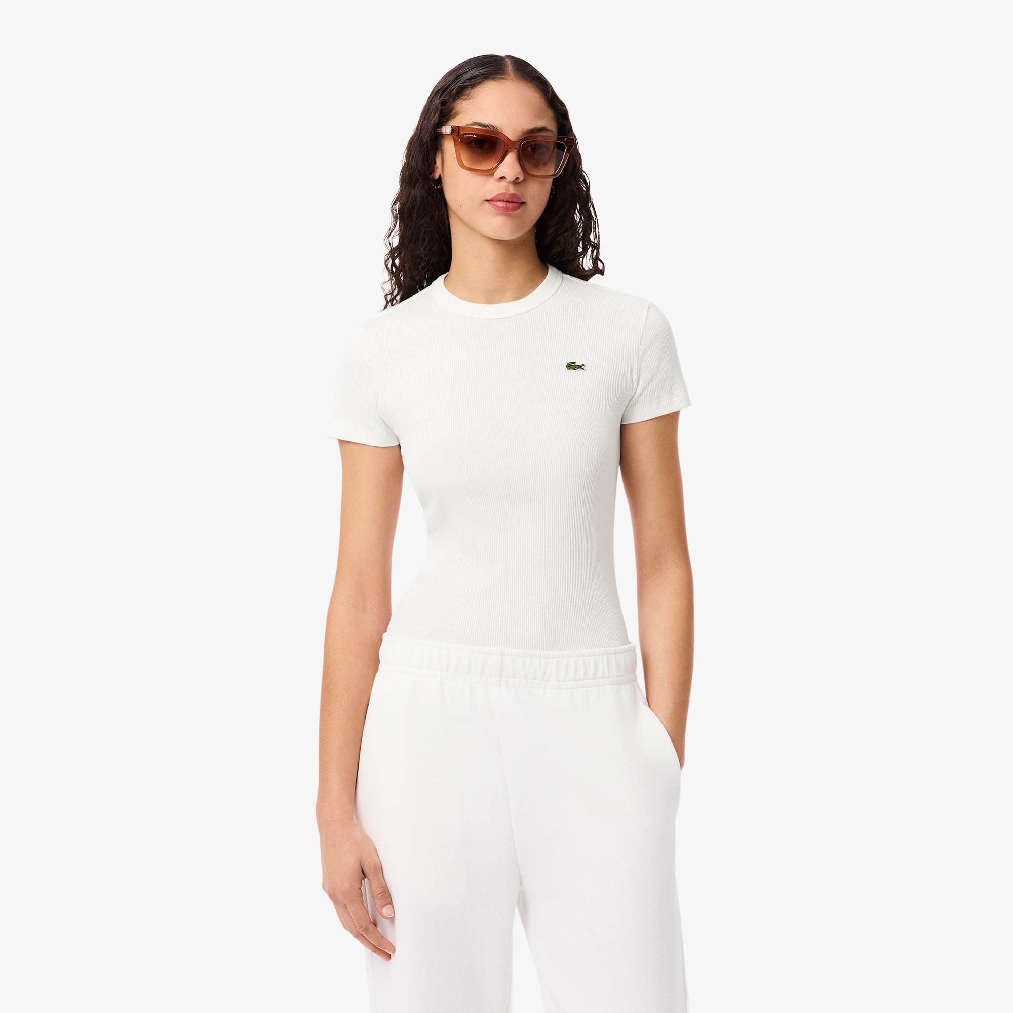 Áo Thun Lacoste Nữ Ôm Dáng Chất Liệu Cotton Gân
