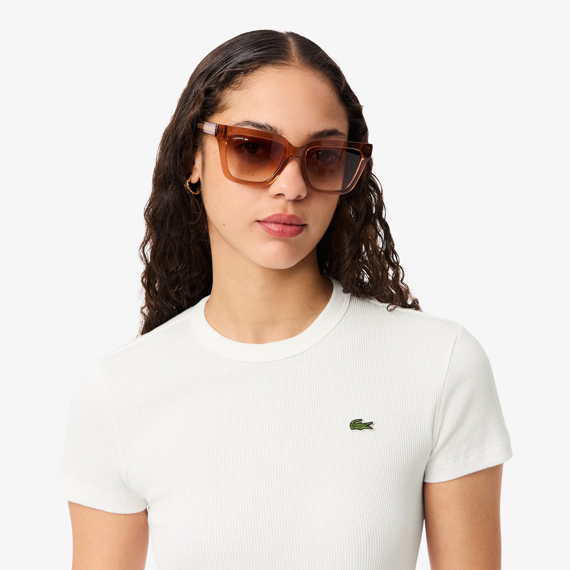 Áo Thun Lacoste Nữ Ôm Dáng Chất Liệu Cotton Gân