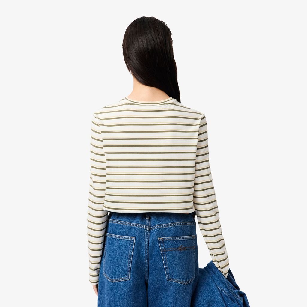 Áo Thun Lacoste Nữ Dáng Suông Sọc Dài Tay Chất Liệu Jersey