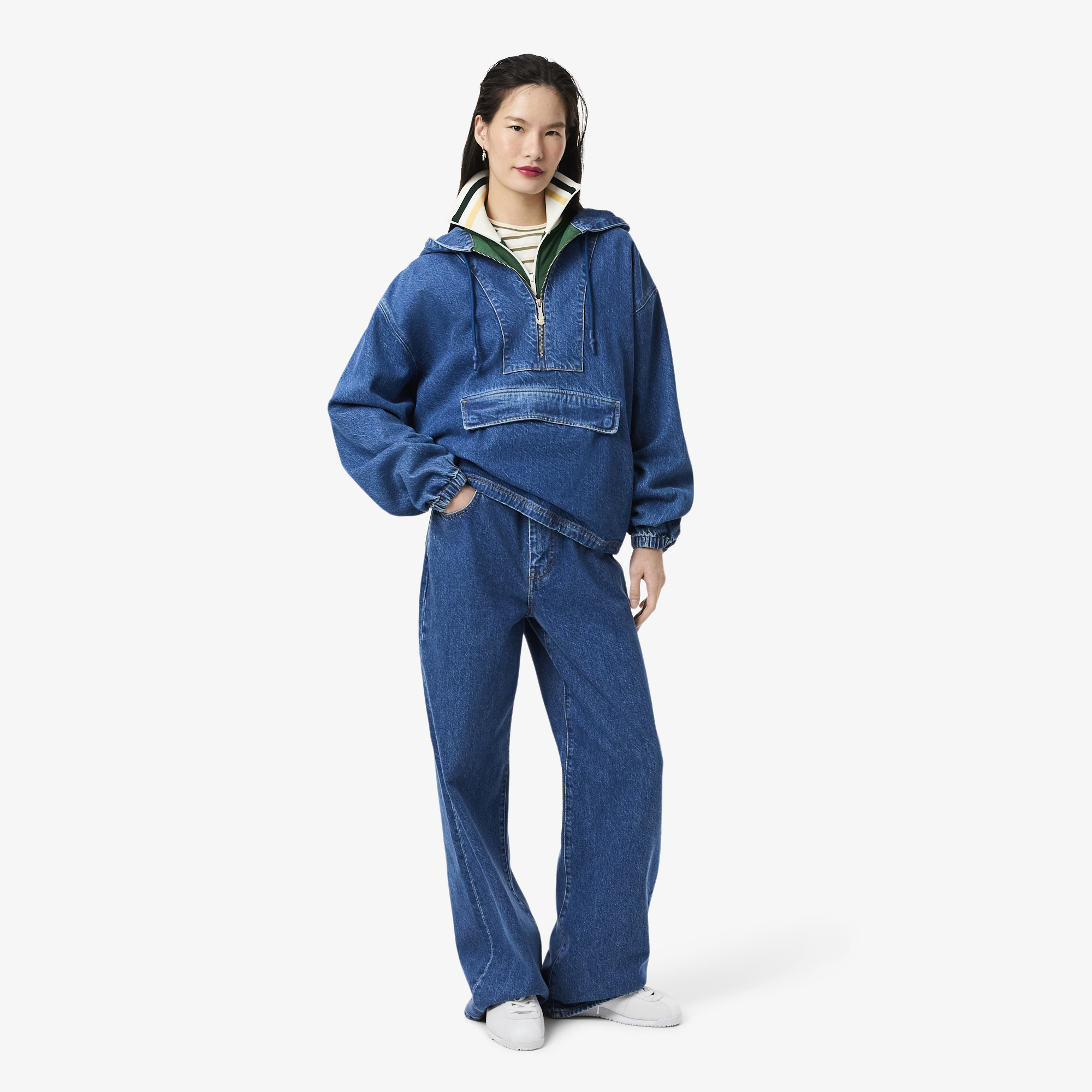 Áo Thun Lacoste Nữ Dáng Suông Sọc Dài Tay Chất Liệu Jersey