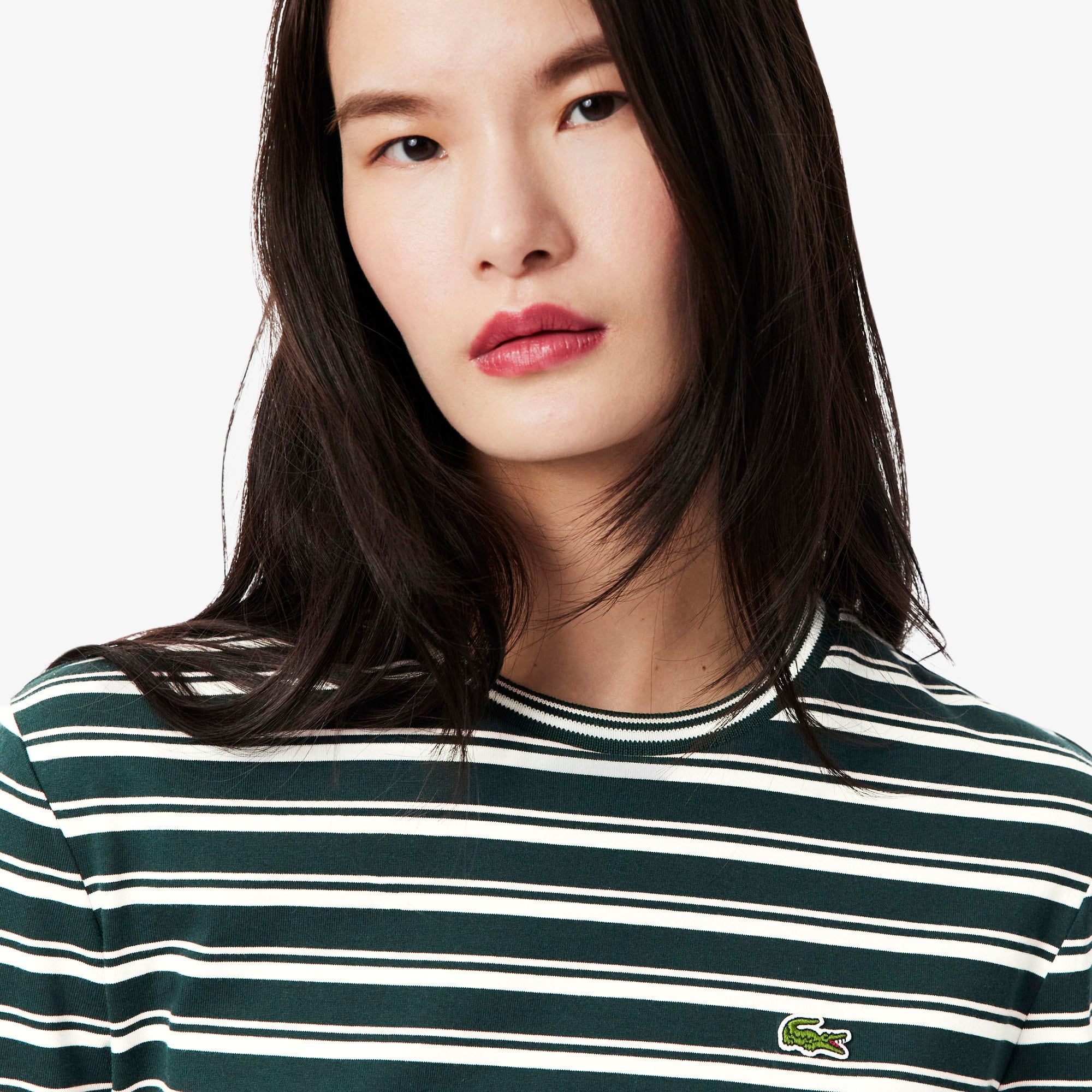 Áo Thun Lacoste Nữ Dáng Suông Sọc Dài Tay Chất Liệu Jersey