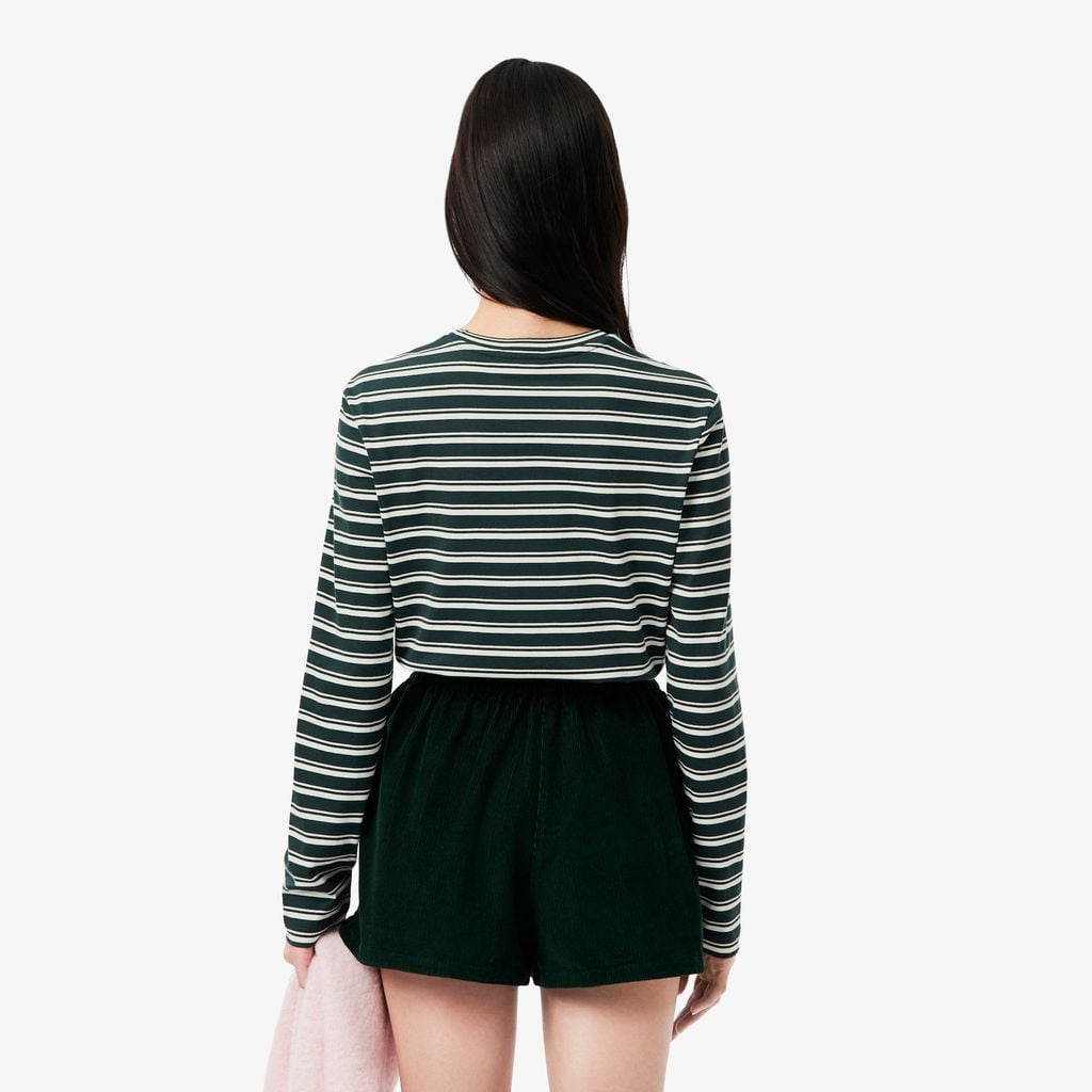 Áo Thun Lacoste Nữ Dáng Suông Sọc Dài Tay Chất Liệu Jersey