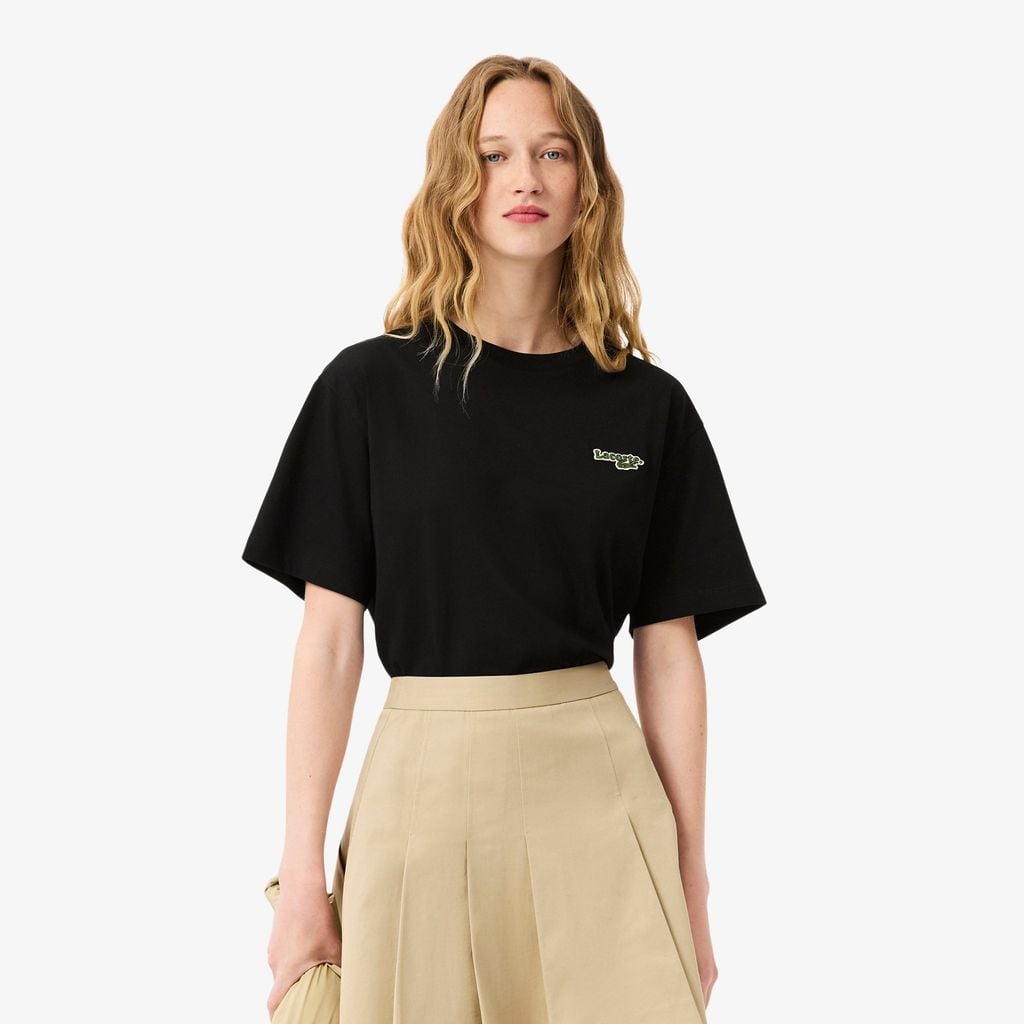 Áo Thun Lacoste Nữ Oversize Dáng Ngắn Chất Liệu Cotton