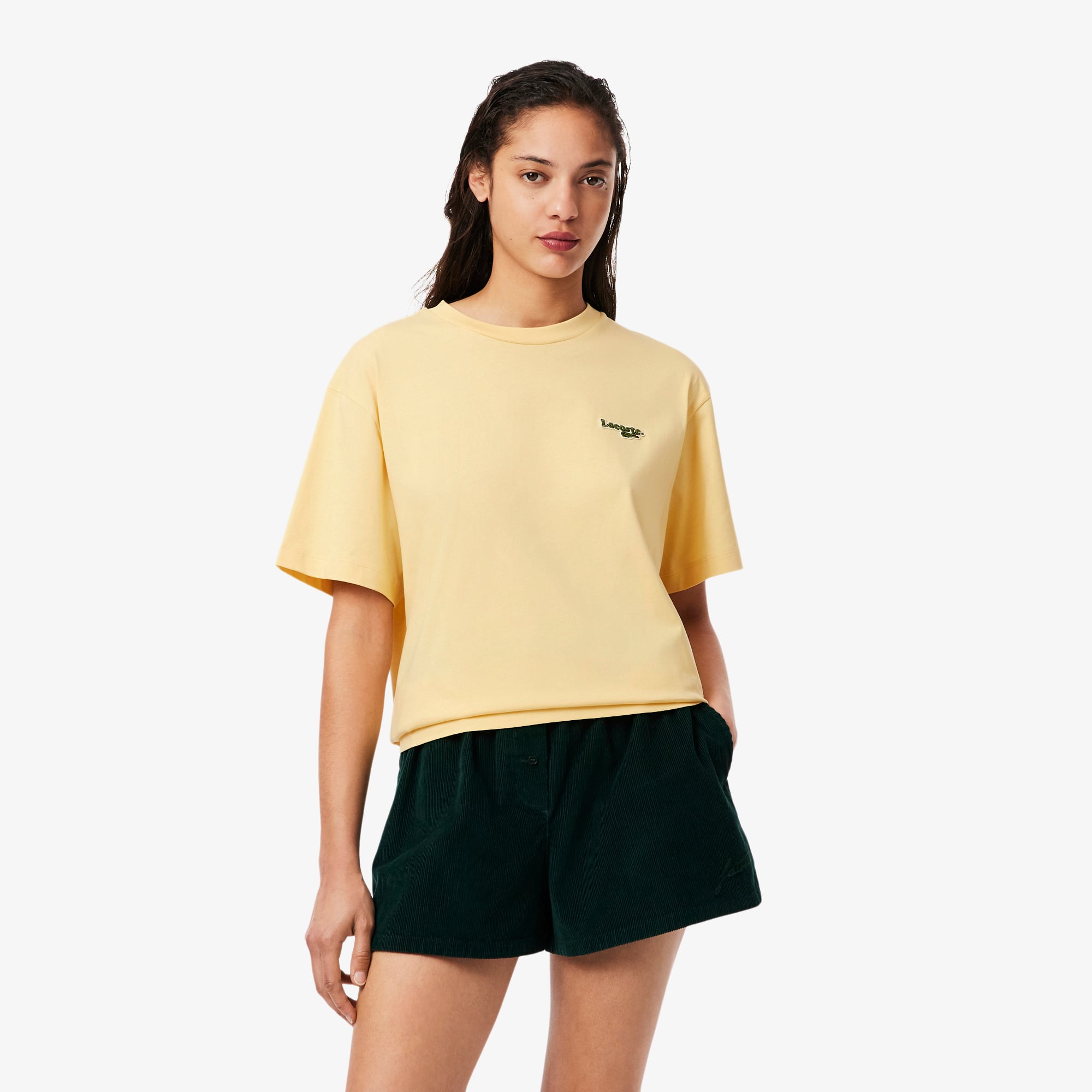 Áo Thun Lacoste Nữ Oversize Dáng Ngắn Chất Liệu Cotton