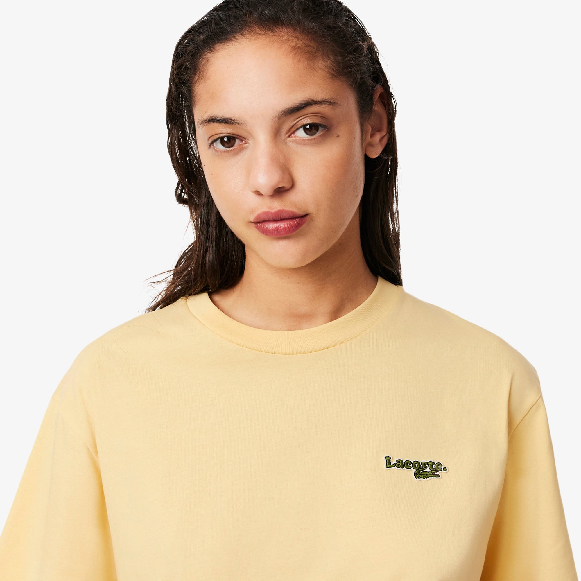 Áo Thun Lacoste Nữ Oversize Dáng Ngắn Chất Liệu Cotton