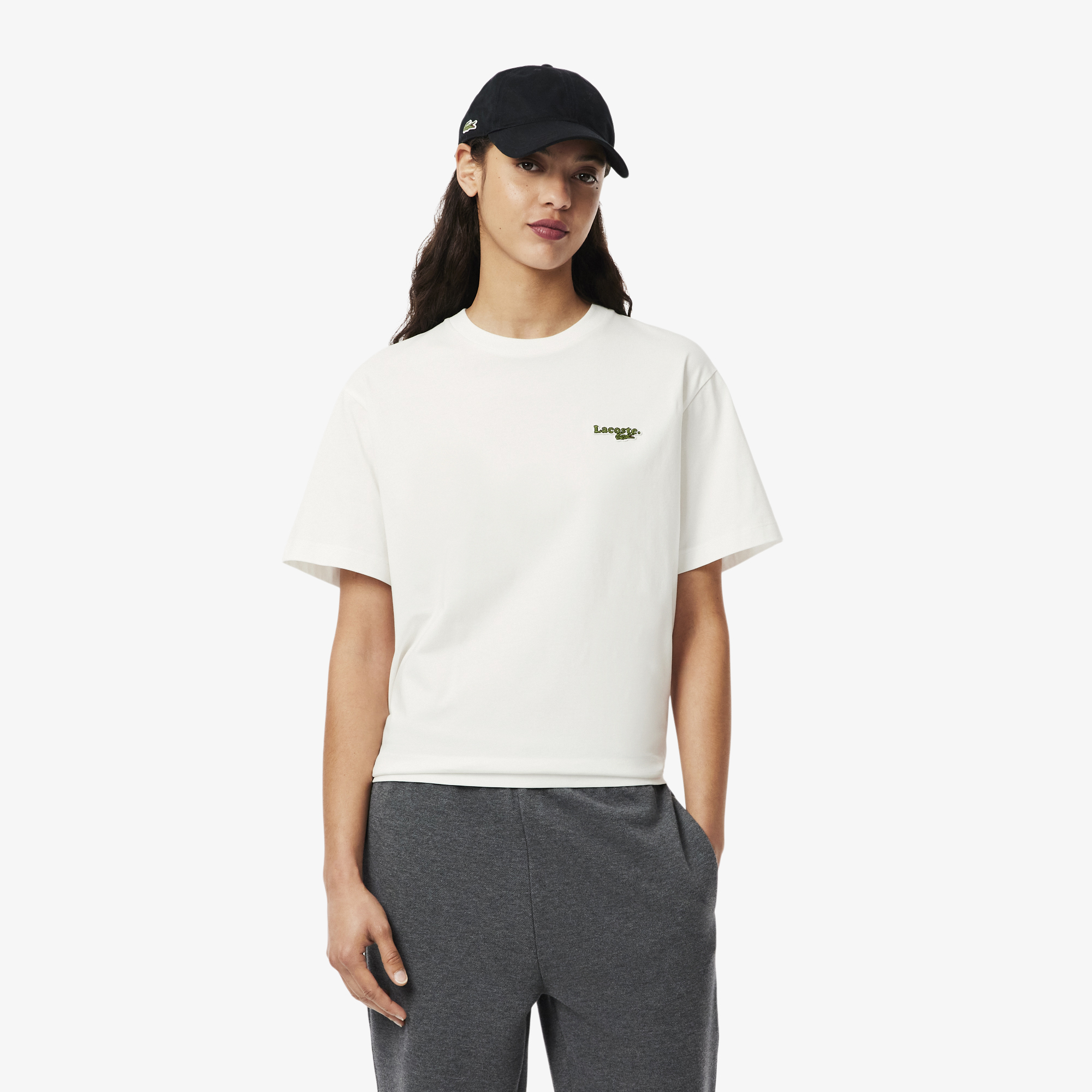 Áo Thun Lacoste Nữ Oversize Dáng Ngắn Chất Liệu Cotton