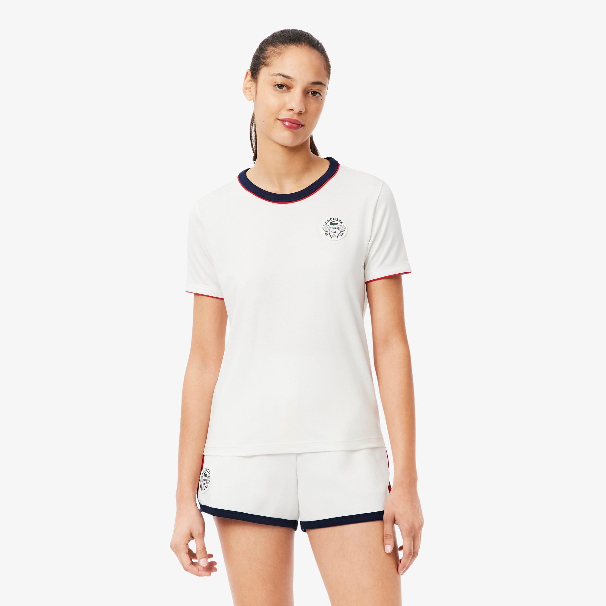 Áo Thun Tennis Lacoste Nữ Ôm Dáng Thoáng Khí Heritage Badge