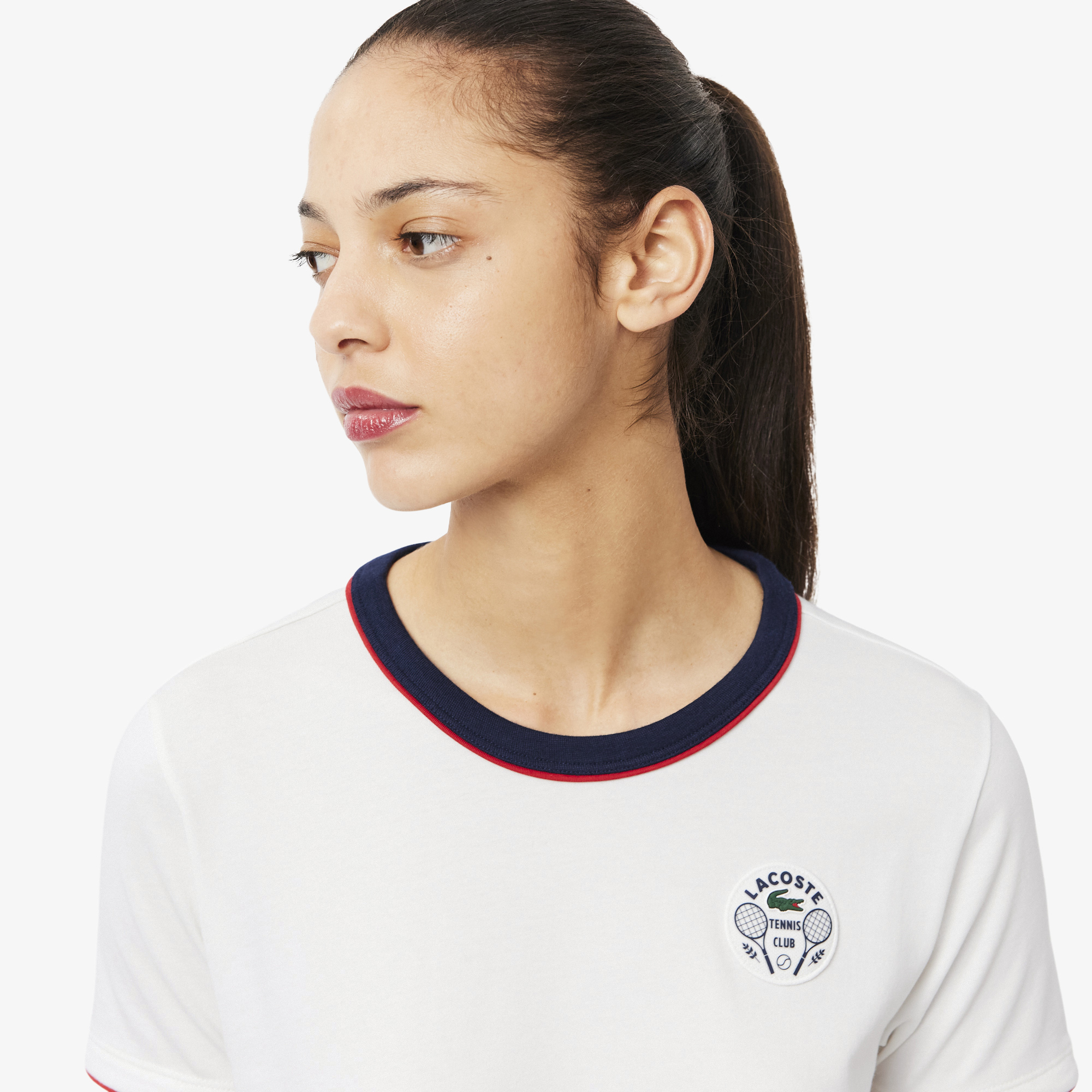 Áo Thun Tennis Lacoste Nữ Ôm Dáng Thoáng Khí Heritage Badge