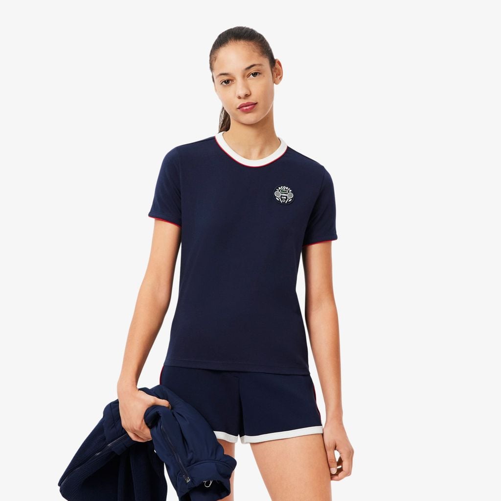 Áo Thun Tennis Lacoste Nữ Ôm Dáng Thoáng Khí Heritage Badge