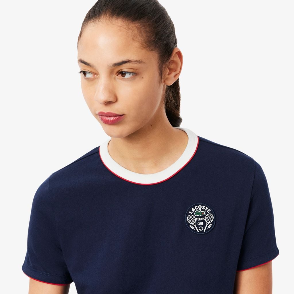Áo Thun Tennis Lacoste Nữ Ôm Dáng Thoáng Khí Heritage Badge