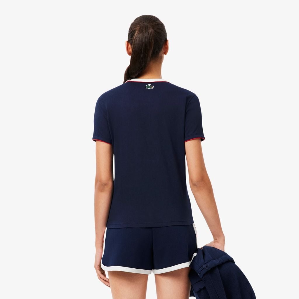Áo Thun Tennis Lacoste Nữ Ôm Dáng Thoáng Khí Heritage Badge