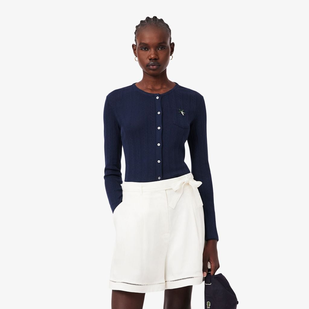 Áo Cardigan Lacoste Nữ Ôm Dáng Chất Liệu Pointelle