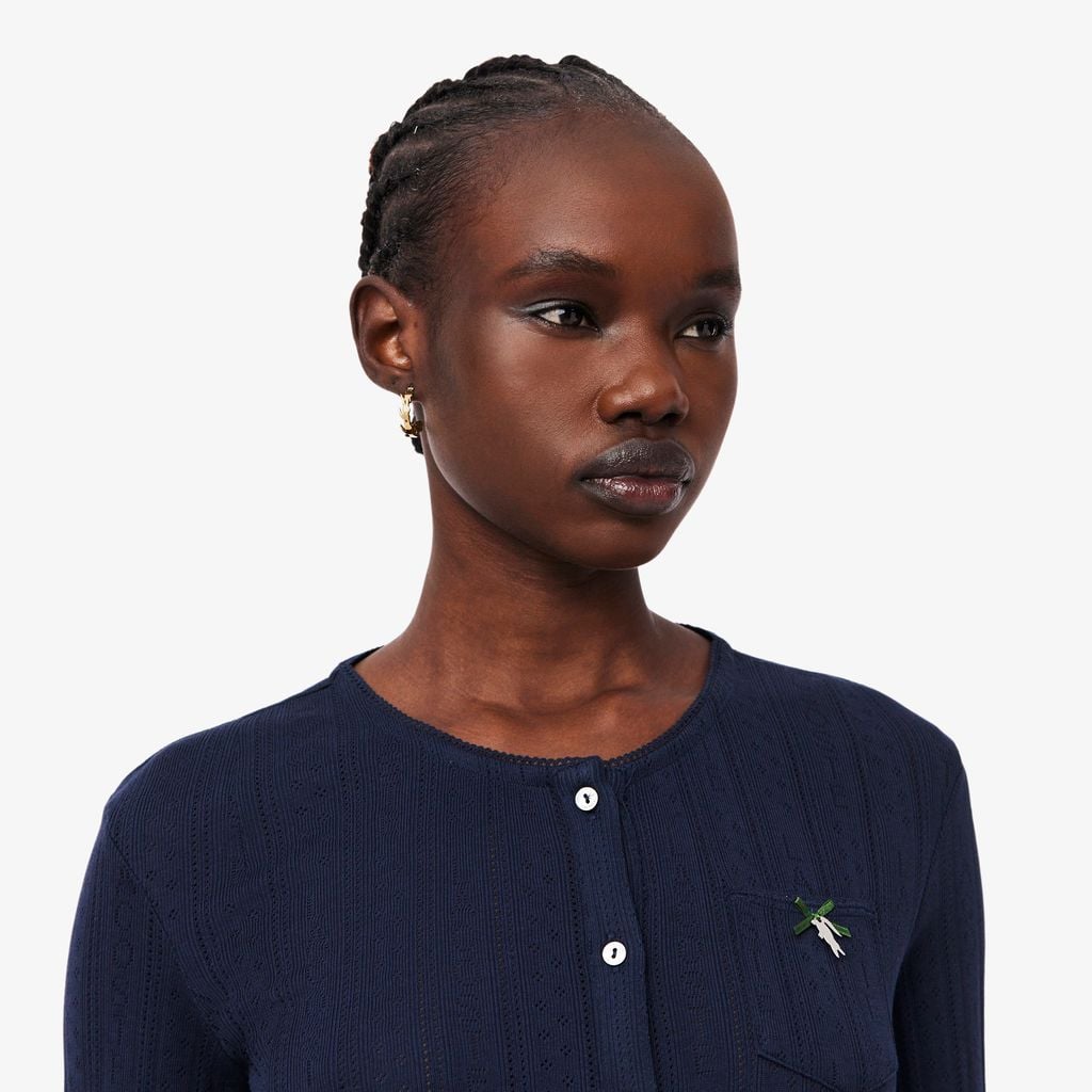 Áo Cardigan Lacoste Nữ Ôm Dáng Chất Liệu Pointelle