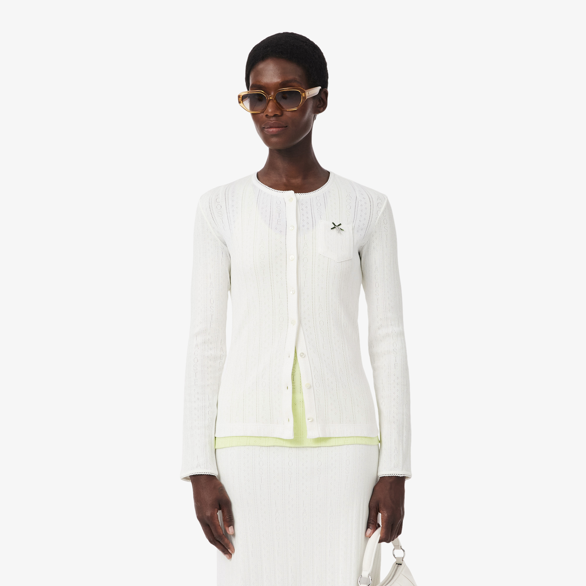 Áo Cardigan Lacoste Nữ Ôm Dáng Chất Liệu Pointelle