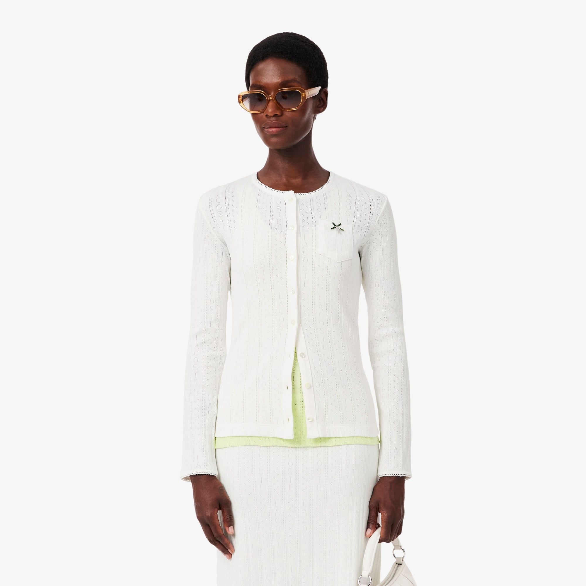 Áo Cardigan Lacoste Nữ Ôm Dáng Chất Liệu Pointelle
