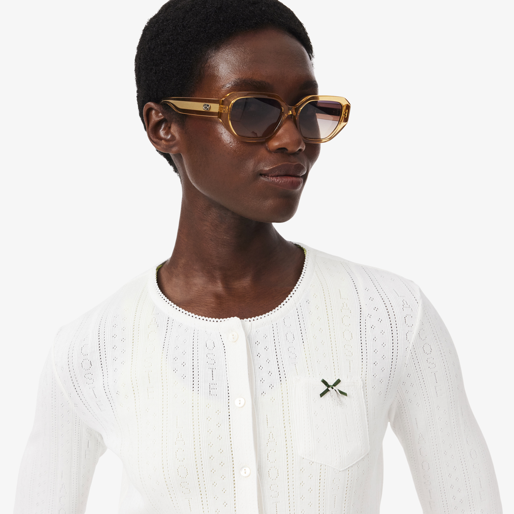 Áo Cardigan Lacoste Nữ Ôm Dáng Chất Liệu Pointelle