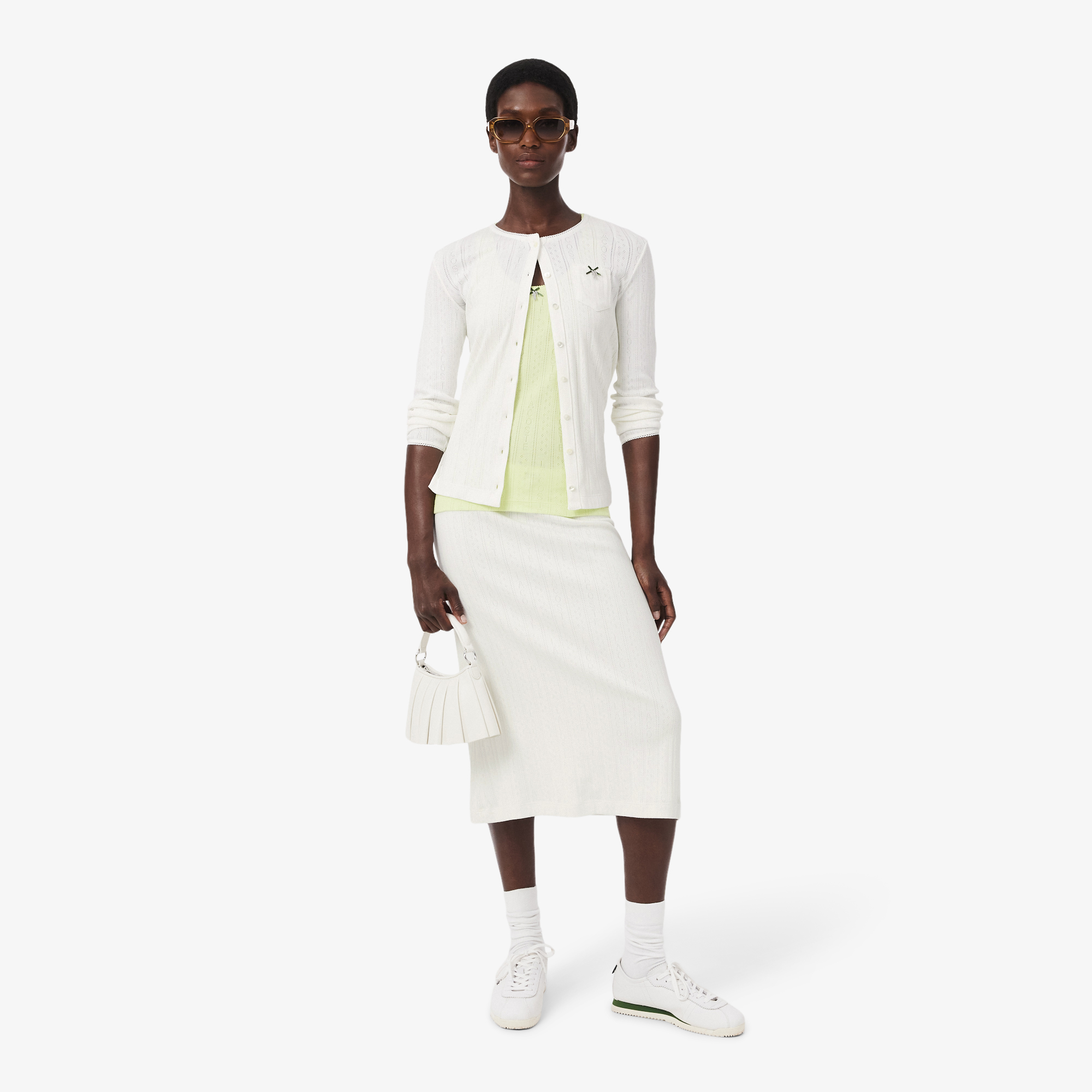 Áo Cardigan Lacoste Nữ Ôm Dáng Chất Liệu Pointelle